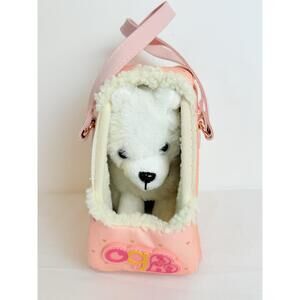 Our Generation Pink Plush Dog Carrier Heart Motif Faux Fur Dog Toy